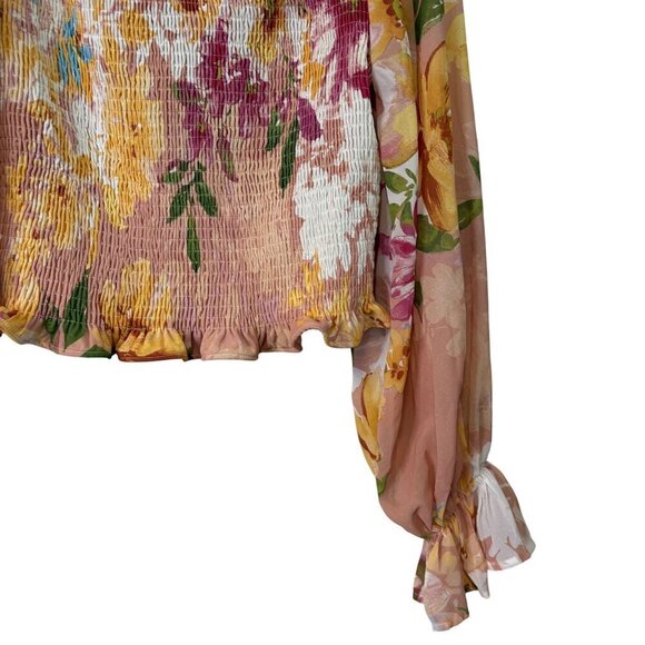Flying Tomato Floral Smocked Romantic Puffed Dramatic Sleeve Blouse Size L - Picture 7 of 13